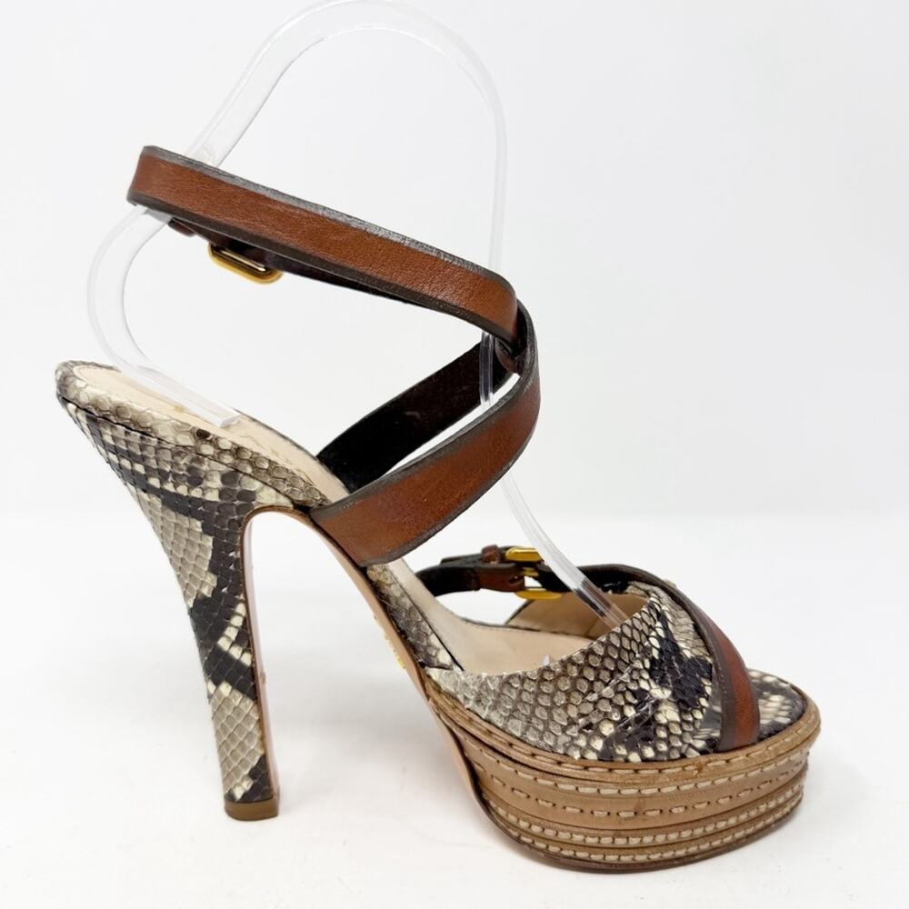 Prada Snakeskin Platform Strappy High Heels Womens Size EU 37.5 - Picture 7 of 10